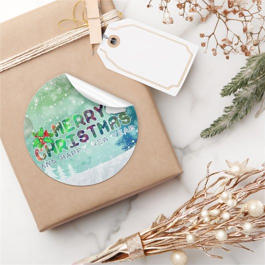 Vrolijk kerstfeest en vrolijk nieuwjaar ticker ronde sticker