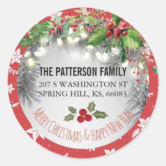 Vrolijk kerstfeest en vrolijk nieuwjaarsfeest ronde sticker (Voorkant)