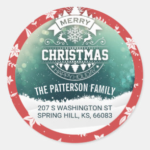 Vrolijk kerstfeest en vrolijk nieuwjaarsfeest ronde sticker