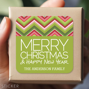 Vrolijk kerstfeest en vrolijk zonnig - Aangepaste, Vierkante Sticker