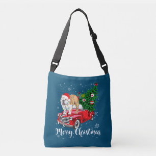 Vrolijk kerstfeest Engels Bulldog Santa Red Truck  Crossbody Tas
