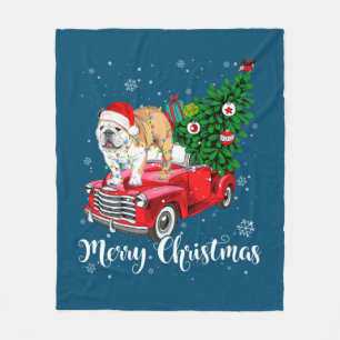Vrolijk kerstfeest Engels Bulldog Santa Red Truck  Fleece Deken