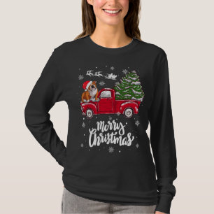 Vrolijk kerstfeest Engels Bulldog Santa Red Truck T-shirt