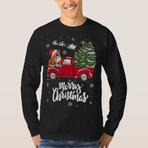 Vrolijk kerstfeest Engels Bulldog Santa Red Truck  T-shirt