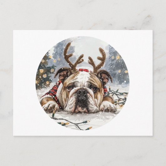 Vrolijk Kerstfeest Engelse Bulldog Rendier Briefkaart (Voorkant)