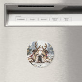 Vrolijk Kerstfeest Engelse Bulldog Rendier Magneet (Insitu (Vaatwasser))