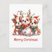 Vrolijk Kerstfeest Engelse Bulldog Rendier Santa Briefkaart (Voorkant)