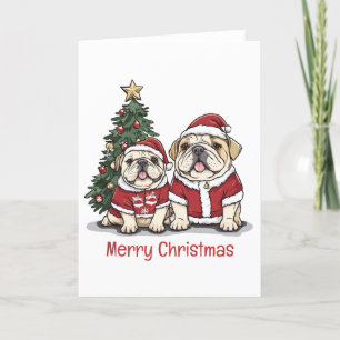 Vrolijk Kerstfeest Engelse Bulldog Santa Hats Feestdagen Kaart