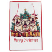 Vrolijk Kerstfeest Engelse Bulldog Santa Hats Medium Cadeauzakje (Voorkant)