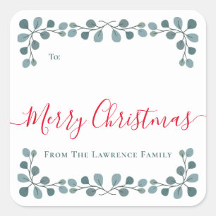 Vrolijk kerstfeest eucalyptus verlaat vakantie cad vierkante sticker