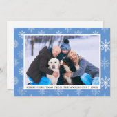 Vrolijk Kerstfeest Familie Foto Blauw Sneeuwvlokke Kaart (Voorkant / Achterkant)