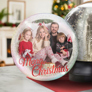 Vrolijk Kerstfeest Familie Foto Custom Snow Wereld Feestdagenkaart