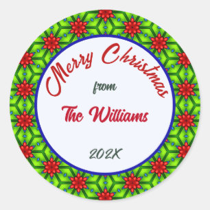 Vrolijk Kerstfeest Familie Rood en Groen Ronde Sticker