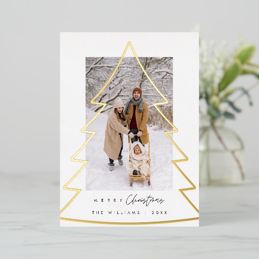 Vrolijk kerstfeest, familiefoto Folie vakantie Kaa Folie Feestdagenkaart (Staand Voorkant)