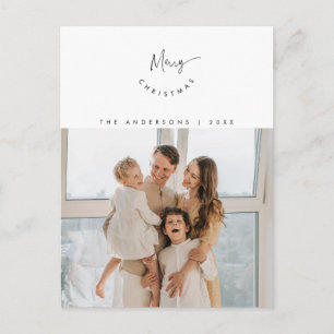 Vrolijk kerstfeest, familiefoto, hedendaags script briefkaart