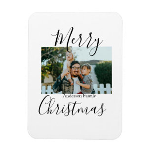 Vrolijk kerstfeest familiefoto moderne elegante ru magneet
