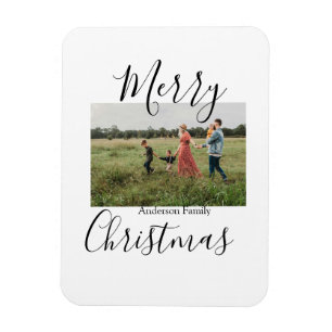 Vrolijk kerstfeest familiefoto moderne elegante ru magneet