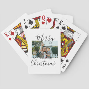 Vrolijk kerstfeest familiefoto moderne elegante ru pokerkaarten