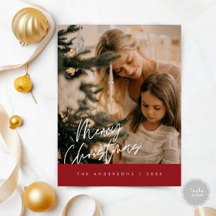Vrolijk Kerstfeest Familiefoto, Navy Blue Briefkaart
