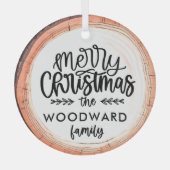 Vrolijk Kerstfeest Familienaam Keepsake Tree Glas Ornament (Voorkant)