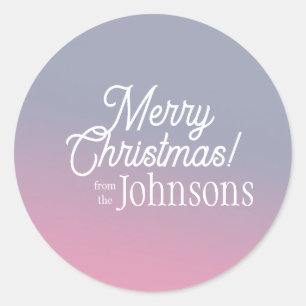 Vrolijk Kerstfeest Familienaam Ombre Lila Roze Ronde Sticker