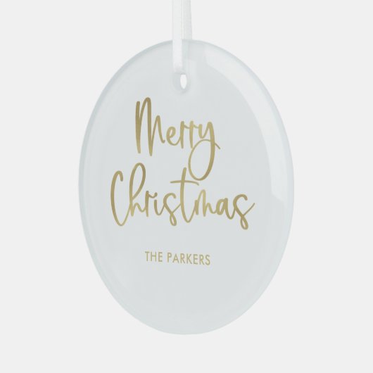 vrolijk kerstfeest | Faux Gold Casual script Glas Ornament (Voorkant links)