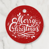 Vrolijk Kerstfeest Feestelijk Rood en Wit Custom Bedankjes Labels (Voorkant)