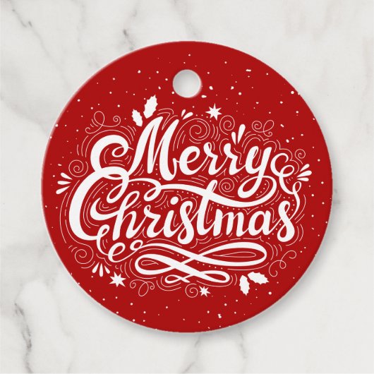 Vrolijk Kerstfeest Feestelijk Rood en Wit Custom Bedankjes Labels (Voorkant)