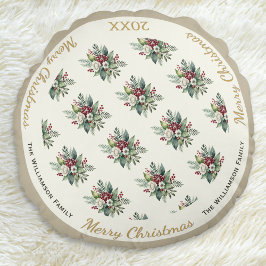 Vrolijk Kerstfeest Feestelijke Vakantie Waterverf  Rond Kussen