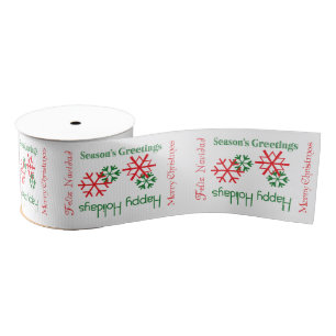 Vrolijk kerstfeest, Feliz Navidad Text Gift Ribbon Grosgrain Lint