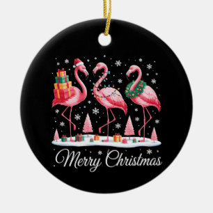 Vrolijk kerstfeest Flamingo Licht Kerstman Hoed Ke Keramisch Ornament