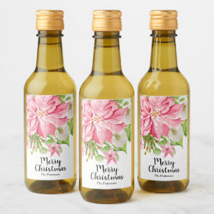 Vrolijk kerstfeest Floral Poinsettia Holiday Mini Wijn Etiket