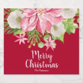 Vrolijk kerstfeest Floral Poinsettia Holiday Red Sparkling Wijnetiket (Enkel label)