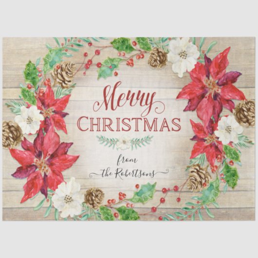 Vrolijk kerstfeest Floral Wreatscript Typografie Tissuepapier (Voorkant)