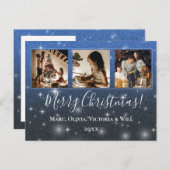 Vrolijk Kerstfeest Foto Blauw Glitter Feestdagenkaart (Voorkant / Achterkant)