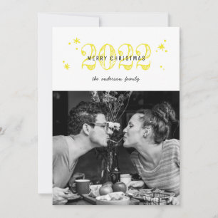 Vrolijk kerstfeest. Foto van de moderne gele sneeu Feestdagenkaart