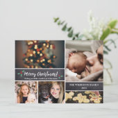 Vrolijk kerstfeest, fotocollage, modern script feestdagenkaart (Staand voorkant)
