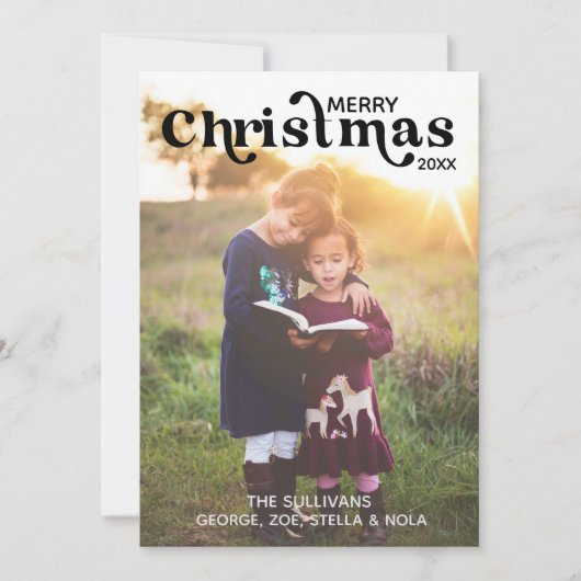 Vrolijk kerstfeest fotokaart | verticaal, zwart kaart (Voorkant)