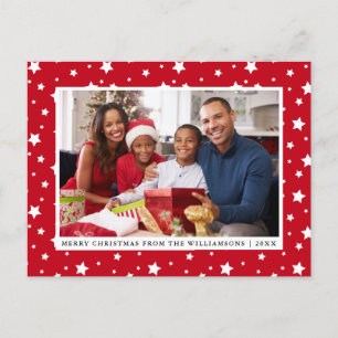 Vrolijk kerstfeest Fotosterren Rood Briefkaart