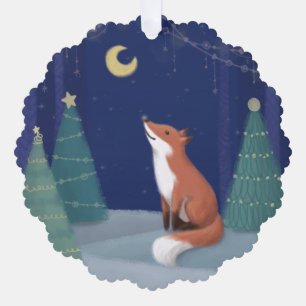 Vrolijk kerstfeest: Fox Illustration Art Ornament Kaart