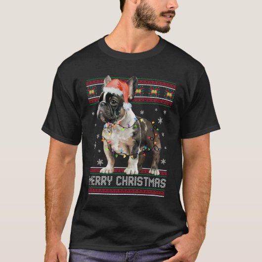 Vrolijk Kerstfeest Franse Bulldog Lelijke trui T-shirt (Voorkant)