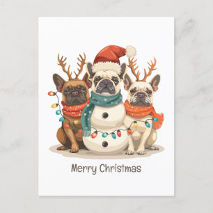 Vrolijk Kerstfeest Franse Bulldog Rendieren Honden Feestdagenkaart