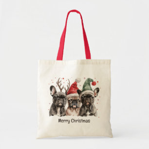 Vrolijk Kerstfeest Franse Bulldog Rendieren Honden Tote Bag