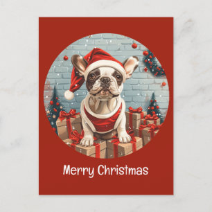 Vrolijk Kerstfeest Franse Bulldog Santa Dog Feestdagenkaart