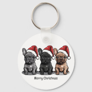 Vrolijk Kerstfeest Franse Bulldog Santa Dog Sleutelhanger