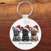 Vrolijk Kerstfeest Franse Bulldog Santa Dog Sleutelhanger (Achterkant)