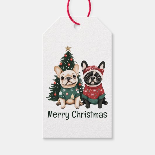 Vrolijk Kerstfeest Franse Bulldogs Cadeaulabel (Voorkant)
