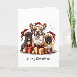 Vrolijk Kerstfeest Franse Bulldogs Santa Hat Feestdagen Kaart