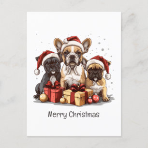 Vrolijk Kerstfeest Franse Bulldogs Santa Hat Feestdagenkaart