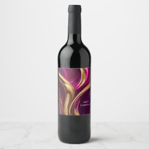 Vrolijk kerstfeest - Fuchsia Paarse en Goud Wijn Etiket
